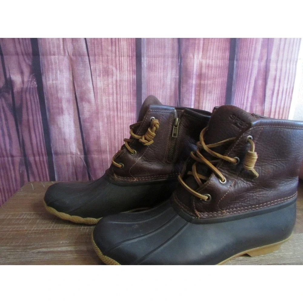 Sperry Women's Saltwater Duck Boots Brown Leather Waterproof Rain Size 9 M
